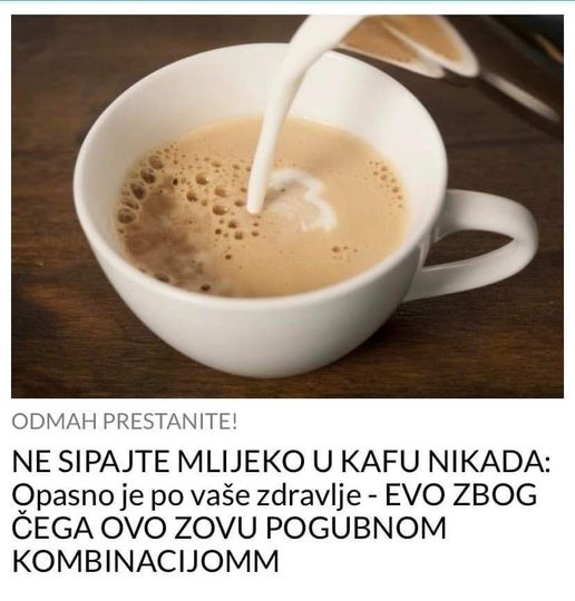 Ne Sipajte Mlijeko U Kafu Nikada Ukusna Hrana