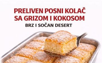 Preliveni posni kolac sa grizom i kokosom