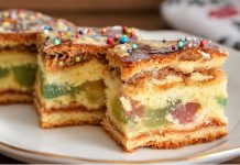 Domino torta sa orasima, grožđicama i džemom od kajsija – starinski kolač bogatog ukusa