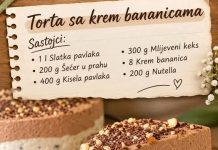 Kremasta torta sa krem bananicama, mljevenim keksom i Nutellom – jednostavan desert bez pečenja koji osvaja na prvi zalogaj