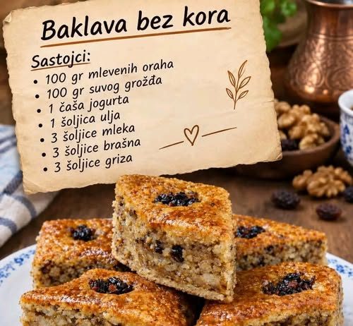 Baklava bez kora sa jogurtom, orasima i suvim grožđem – sočna poslastica za praznike