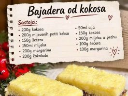 Bajadera od kokosa bez pečenja: Kremasti kolač s keksom i čokoladom koji se lako priprema